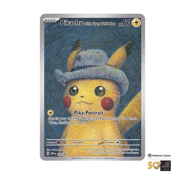 Pokémon Van Gogh Museum Pikachu with Grey Felt Hat Promo Card