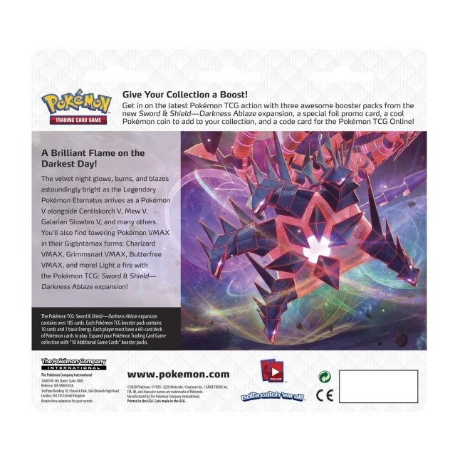 Pokémon TCG: Sword & Shield-Darkness Ablaze 3 Booster Packs, Coin & Eevee  Promo Card