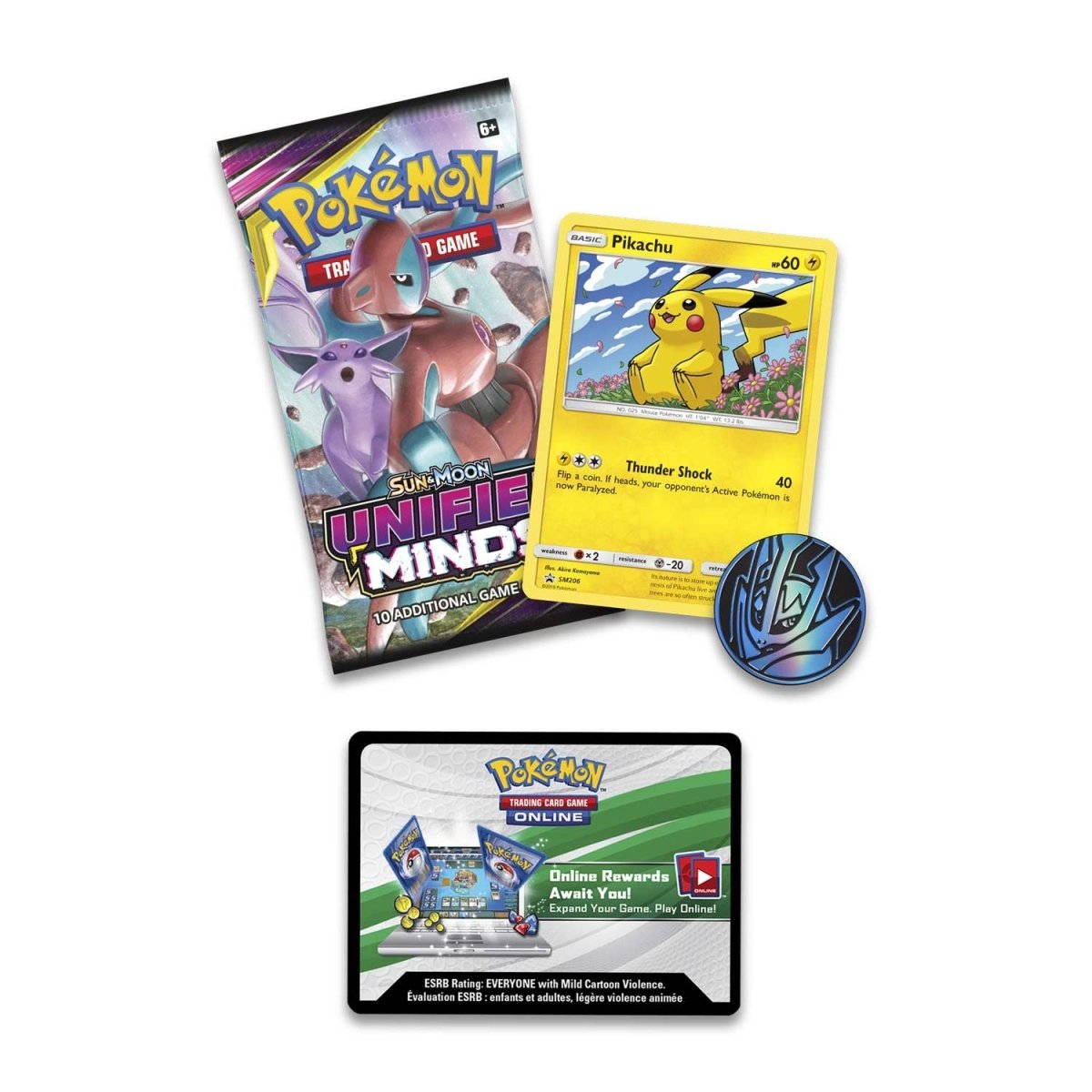 Pokémon Tcg Sun And Moon—unified Minds Booster With Pikachu Foil Card And Coin Pokémon Center 2119