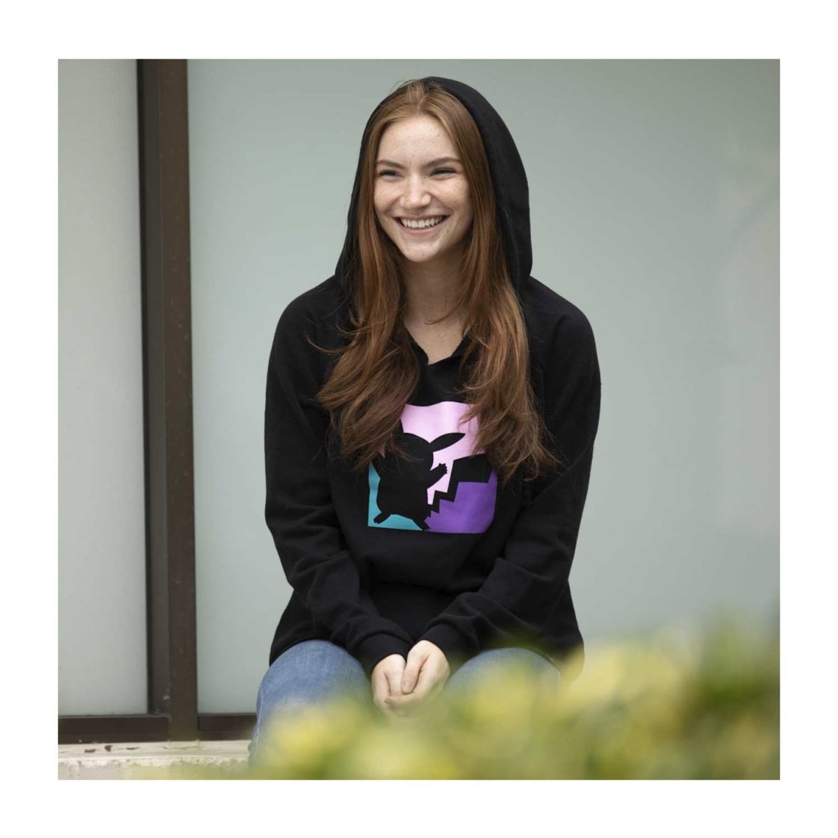 Pikachu Color Block Black Casual Hoodie - Women