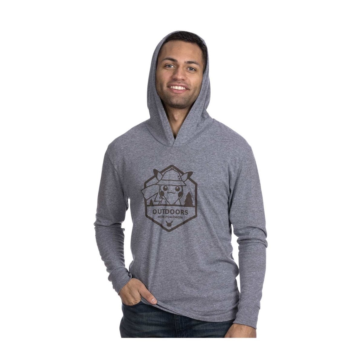 Outdoors with Pokémon Heather Gray Hooded Long-Sleeve Shirt - Adult ...
