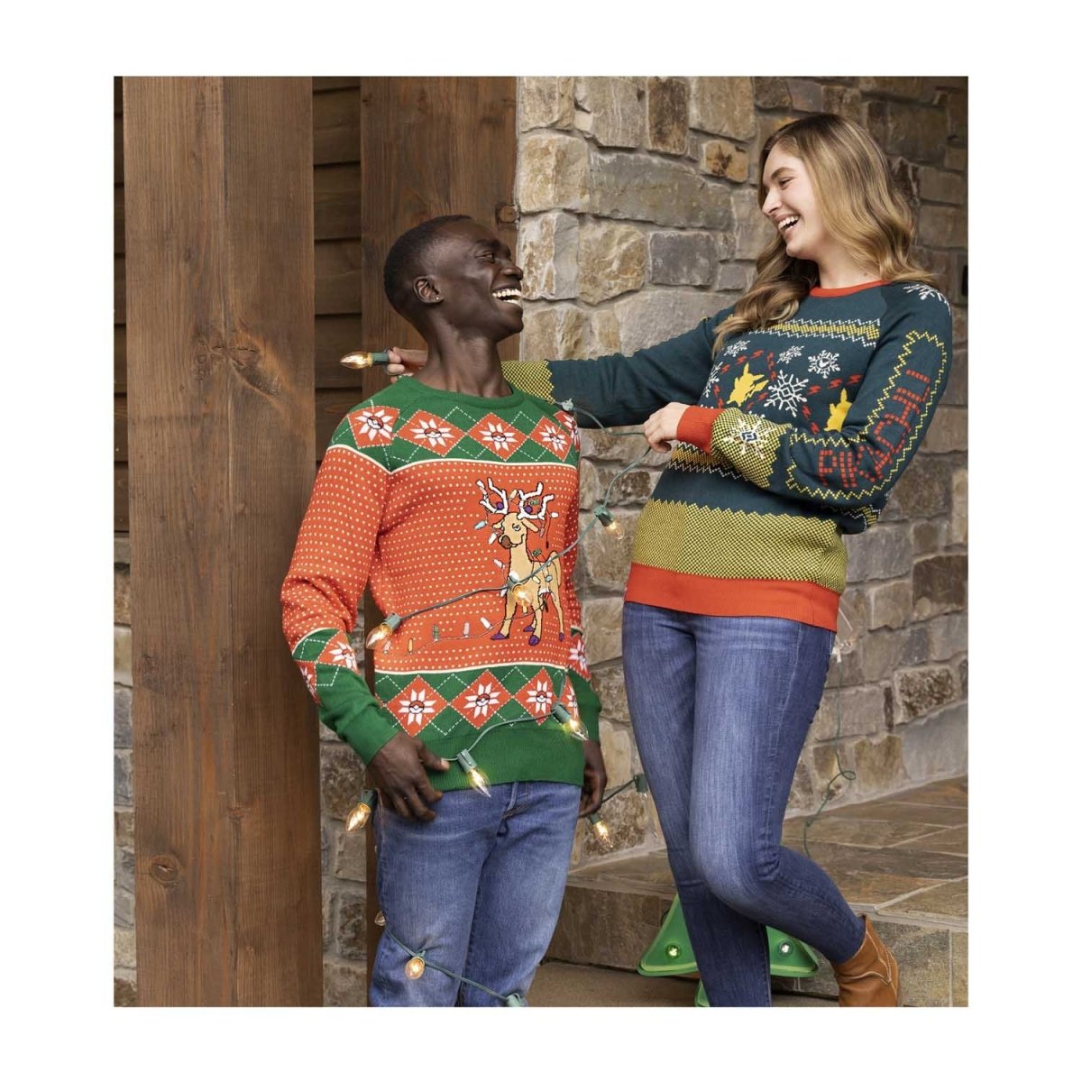 Stantler Holiday Lights Knit Sweater - Adult | Pokémon Center Official Site