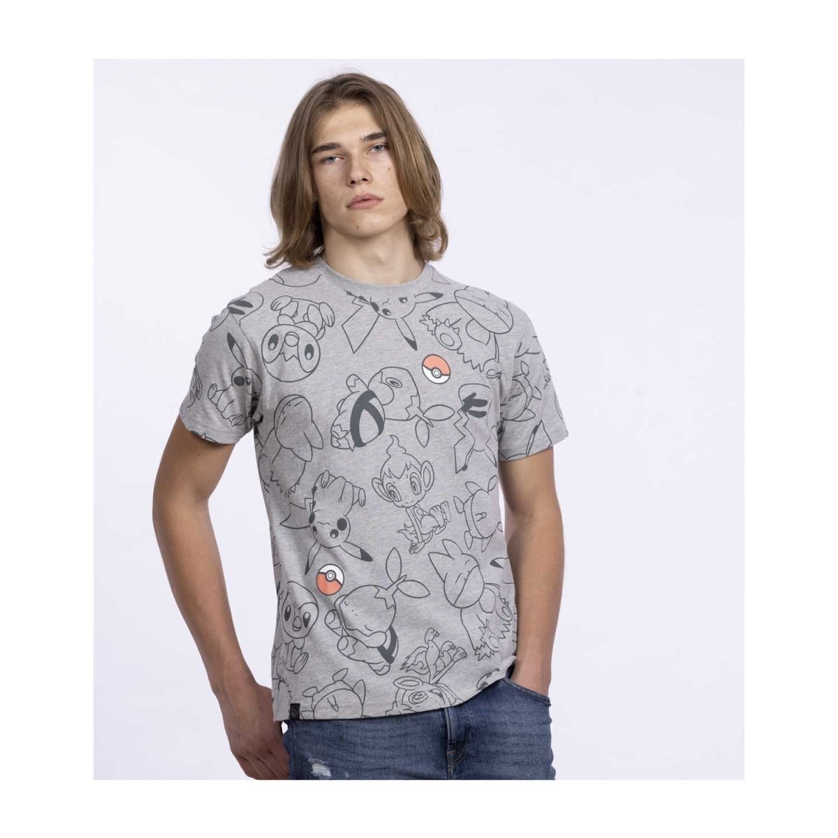 Sinnoh Friends Heather Gray Allover-Print Relaxed Fit Crew Neck T-Shirt -  Adult