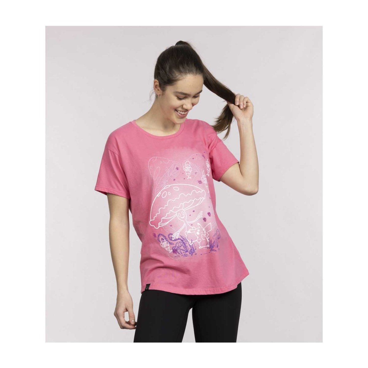 Pikachu & Shiinotic Pokémon Nature: Spring Pink Crew Neck T-Shirt