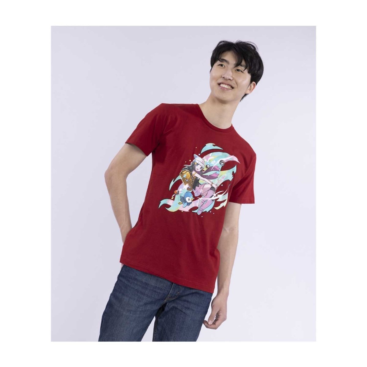 Dawn Pokémon Trainers Dark Red Relaxed Fit Crew Neck T-Shirt - Adult