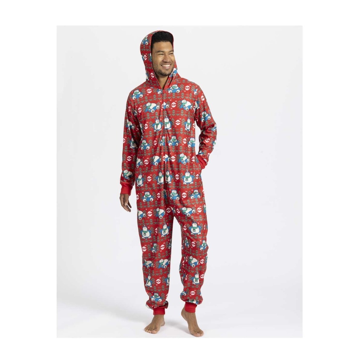 Snorlax Restful in Red Hooded One-Piece Pajamas - Adult