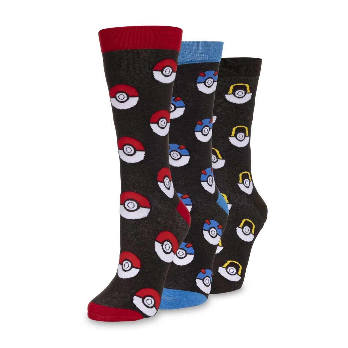 Poké Ball Pattern Crew Socks Box Set (3 Pairs) (One Size-Adult)