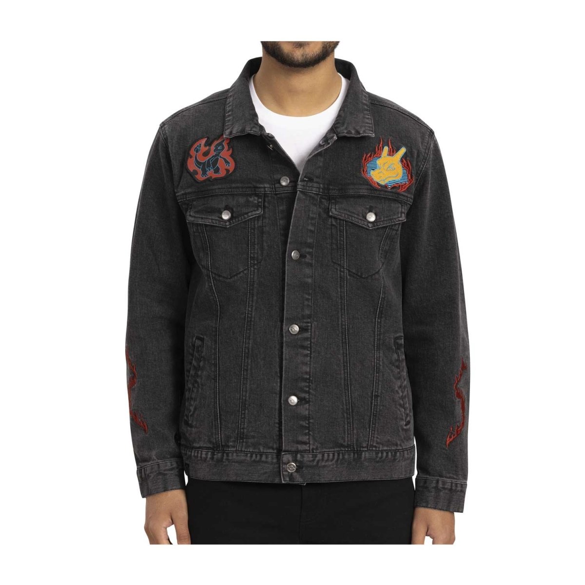 Mens black denim jacket with patches hotsell