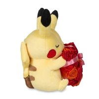 pikachu holding a heart plush