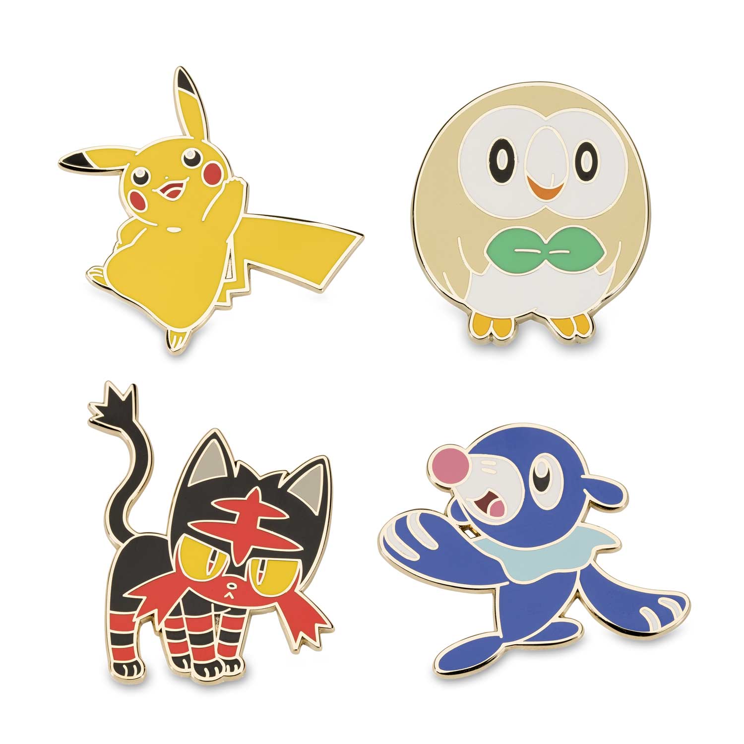 Pikachu Rowlet Litten And Popplio Pokémon Pins 4 Pack Pokémon Center 6660