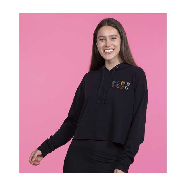 Kanto Gym Badge Black Crop Hoodie - Women | Pokémon Center Official Site